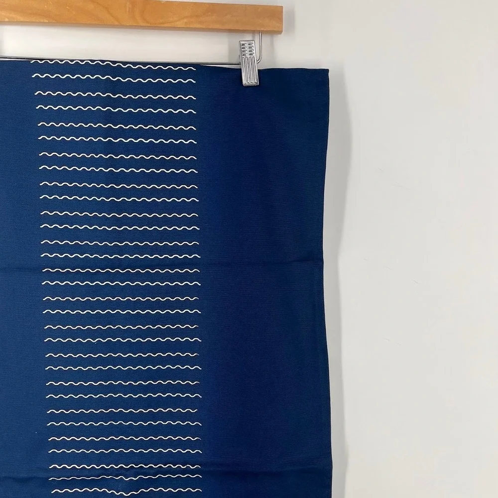 Territory Navy Blue Cotton Table Runner Wavy Line Embroidery 18x35 New